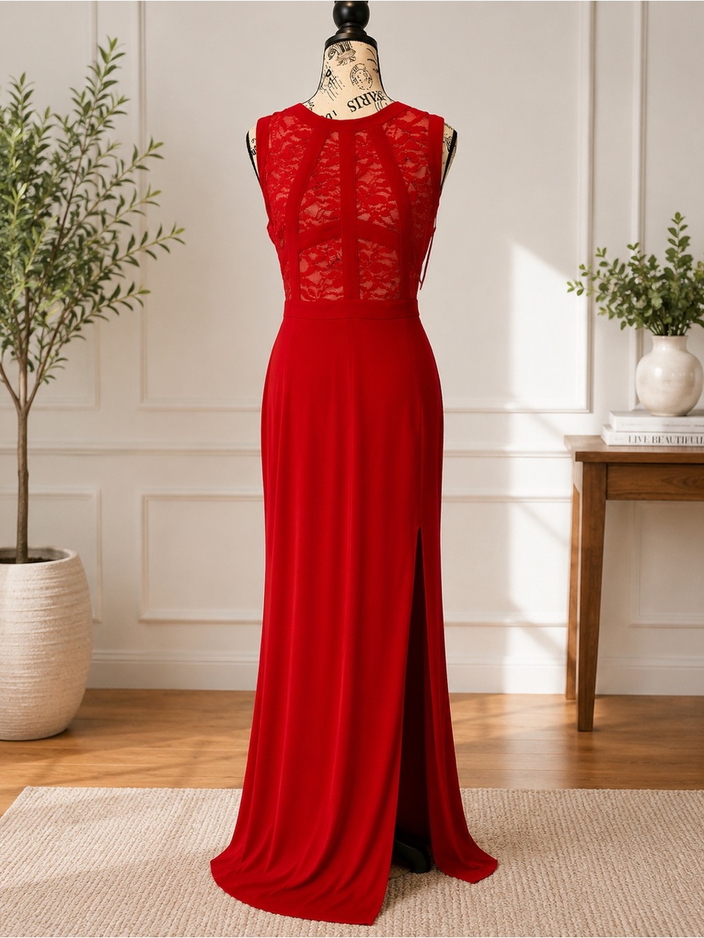 Morgan & Co. Red Lace Bodice Maxi Dress